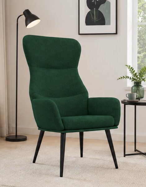 Relaxační křeslo, odpočinkové, dřevo/kov/textil, 96x68x79 cm, nohy černé/tmavě zelená, Dekorino KR20260059
