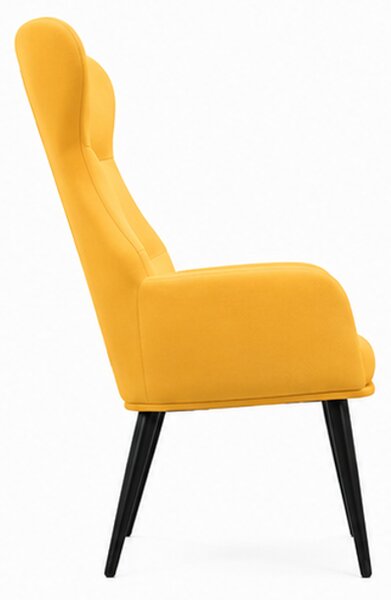 Relaxační křeslo, odpočinkové, dřevo/kov/textil, 96x68x79 cm, nohy černé/hořčicově žlutá, Dekorino KR20260061