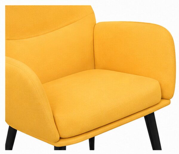 Relaxační křeslo, odpočinkové, dřevo/kov/textil, 96x68x79 cm, nohy černé/hořčicově žlutá, Dekorino KR20260061