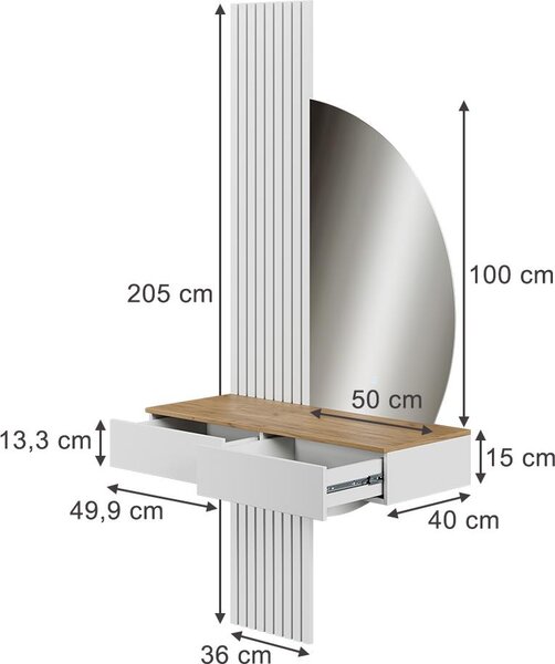 Toaletní stolek Vicco Melina Bílá/dub 100 cm se zrcadlem LED, Model 58447