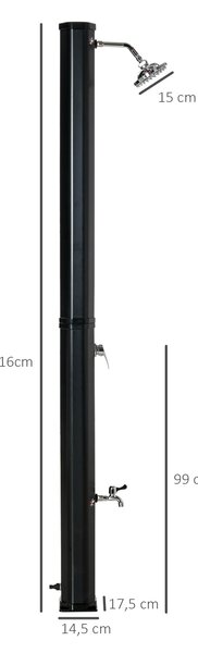 Outsunny 35L Solární Sprcha do Zahrady, na Pláž a K Bazénu s Integrovanou Sprchovou Hlavicí a Teploměrem, Studená a Teplá Voda až do 55°C, PVC, ABS, r