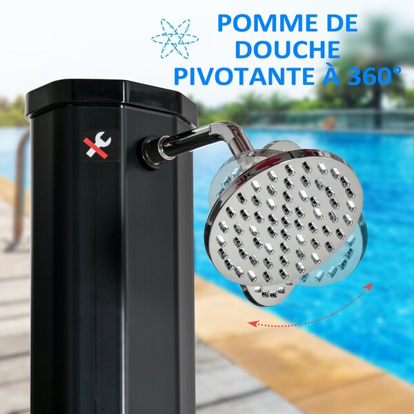 Outsunny 35L Solární Sprcha do Zahrady, na Pláž a K Bazénu s Integrovanou Sprchovou Hlavicí a Teploměrem, Studená a Teplá Voda až do 55°C, PVC, ABS, r