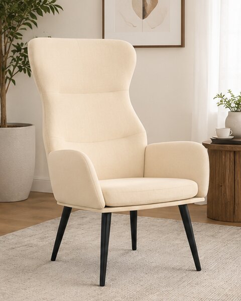 Relaxační křeslo, odpočinkové, dřevo/kov/textil, 96x68x79 cm, nohy černé/krémová, Dekorino KR20260057