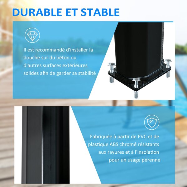 Outsunny 35L Solární Sprcha do Zahrady, na Pláž a K Bazénu s Integrovanou Sprchovou Hlavicí a Teploměrem, Studená a Teplá Voda až do 55°C, PVC, ABS, r