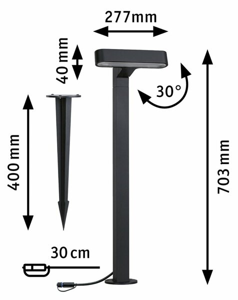 PAULMANN Plug & Shine LED stojací svítidlo Ito horizontální orientace IP65 3000K 6W antracit