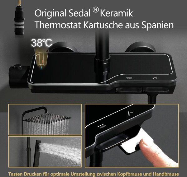Sprchový systém z nerezové oceli s termostatem, výška nastavitelná