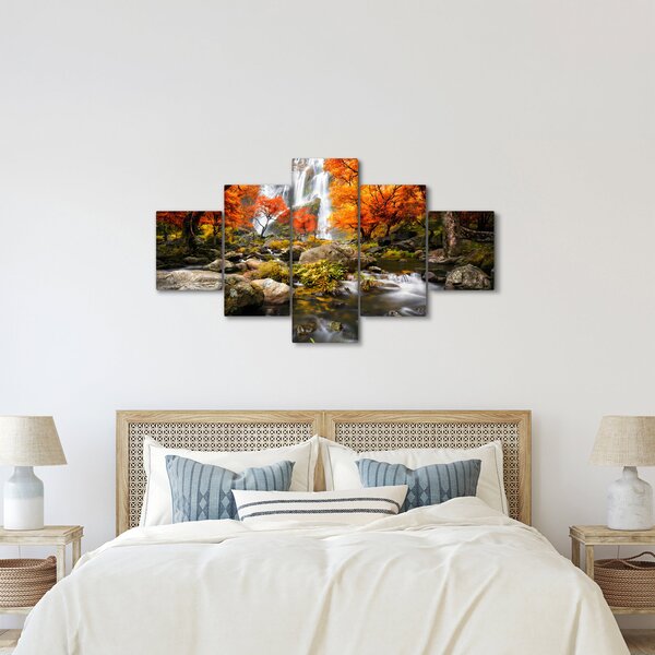 Obraz - Vodopády v podzimní krajině, oranžový (125x70 cm)
