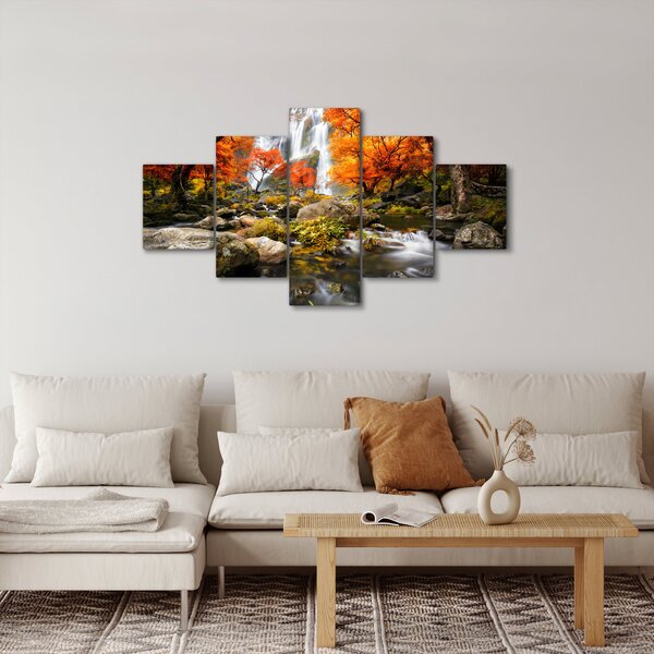 Obraz - Vodopády v podzimní krajině, oranžový (125x70 cm)