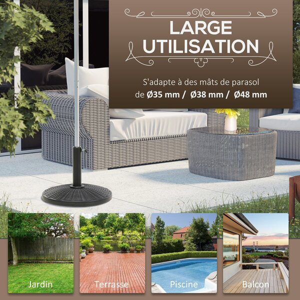 Outsunny Ocelový Podstavec pro Slunečník Ø 44,5 x 32 cm, netto váha 12,5 KG HDPE a černý cement | Aosom