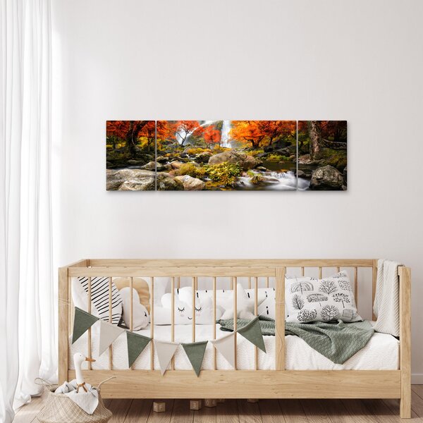 Obraz - Vodopády v podzimní krajině, oranžový (170x50 cm)