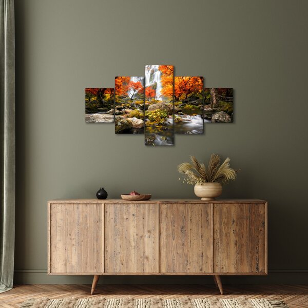 Obraz - Vodopády v podzimní krajině, oranžový (125x70 cm)