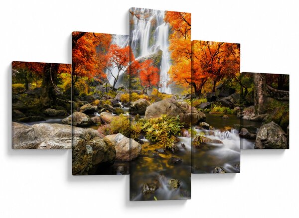 Obraz - Vodopády v podzimní krajině, oranžový (125x70 cm)