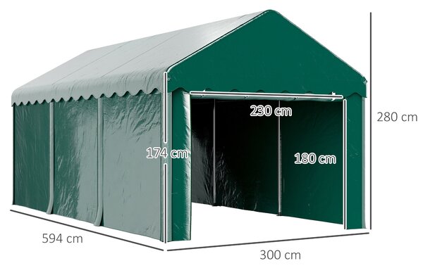 Outsunny Přístřešek na auto 3 x 6 m - Venku s garážovým stanem, 2 rolovacími dveřmi, 200g PE tkaninou, UV odolný a vodotěsný přístřešek pro auta, nákl