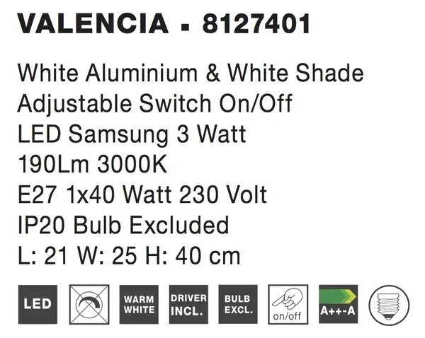 Moderní nástěnné svítidlo Valencia A 21 bílé – Bílá