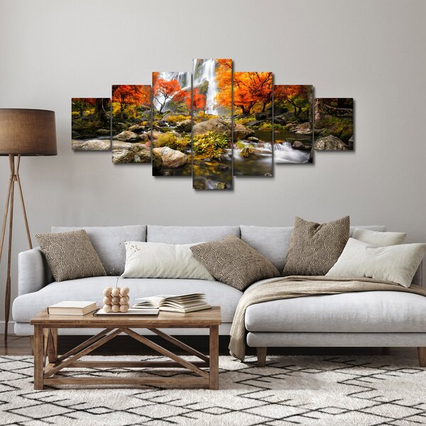 Obraz - Vodopády v podzimní krajině, oranžový (210x100 cm)