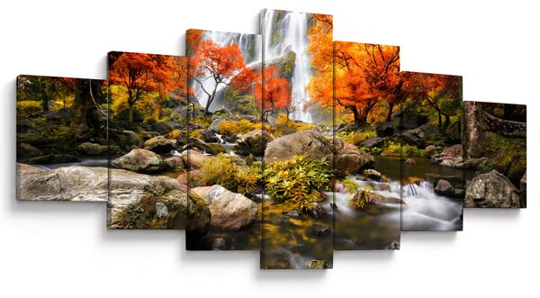 Obraz - Vodopády v podzimní krajině, oranžový (210x100 cm)