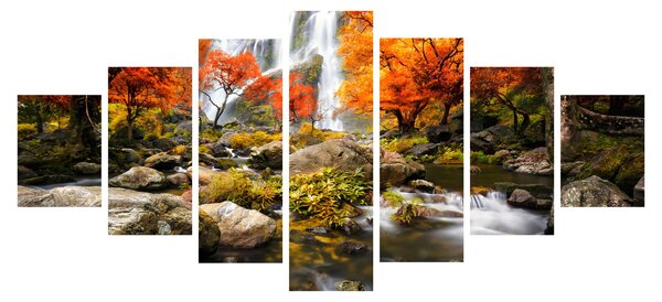Obraz - Vodopády v podzimní krajině, oranžový (210x100 cm)
