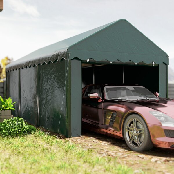 Outsunny Přístřešek na auto 3 x 6 m - Venku s garážovým stanem, 2 rolovacími dveřmi, 200g PE tkaninou, UV odolný a vodotěsný přístřešek pro auta, nákl