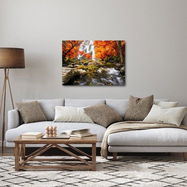 Obraz - Vodopády v podzimní krajině, oranžový (70x50 cm)
