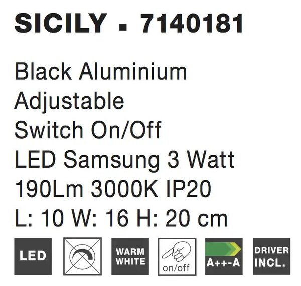 Moderní nástěnné svítidlo Sicily – Černá
