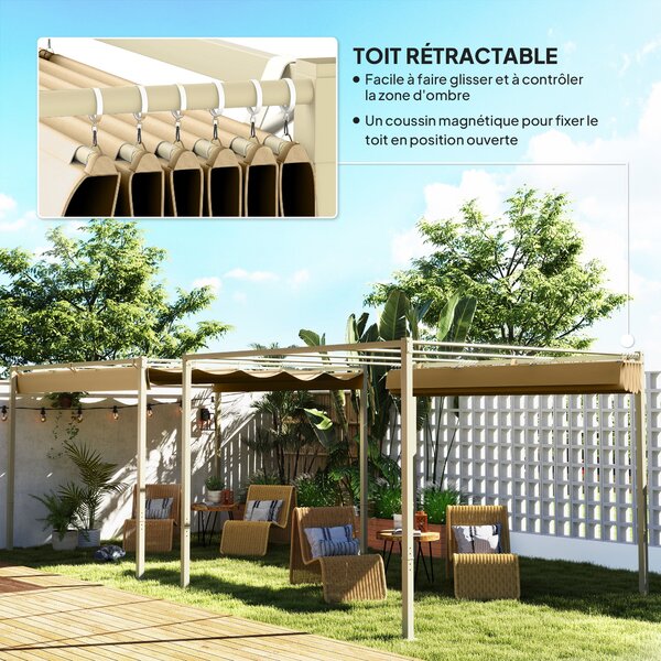 Outsunny Zahradní Pergola 3 x 3 m Skládací Pergola s Magnetickým Upevněním, Polyesterová Krytina 180g/m², Utažení Chránit proti Slunci UPF30+, pro Ter