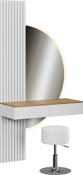 Toaletní stolek Vicco Melina Bílá/dub 100 cm se zrcadlem LED a stoličkou, Model 58448