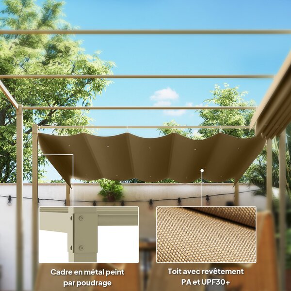 Outsunny Zahradní Pergola 3 x 3 m Skládací Pergola s Magnetickým Upevněním, Polyesterová Krytina 180g/m², Utažení Chránit proti Slunci UPF30+, pro Ter