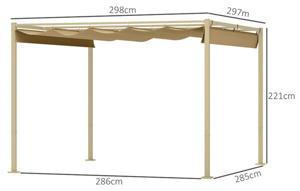 Outsunny Zahradní Pergola 3 x 3 m Skládací Pergola s Magnetickým Upevněním, Polyesterová Krytina 180g/m², Utažení Chránit proti Slunci UPF30+, pro Ter