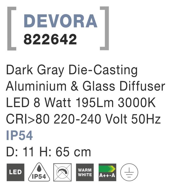 Venkovní LED lampa Devora A 11 tmavě šedé – Šedá