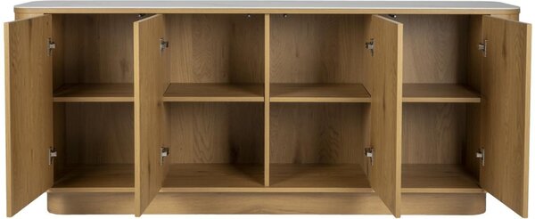 White Label Dubová komoda ALMIRA HIGH 180 x 40 cm s mramorovým dekorem
