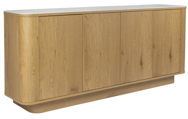 White Label Dubová komoda ALMIRA HIGH 180 x 40 cm s mramorovým dekorem