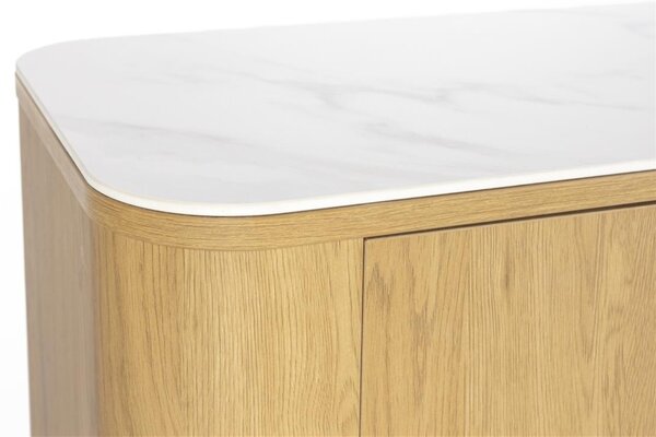 White Label Dubová komoda ALMIRA HIGH 180 x 40 cm s mramorovým dekorem