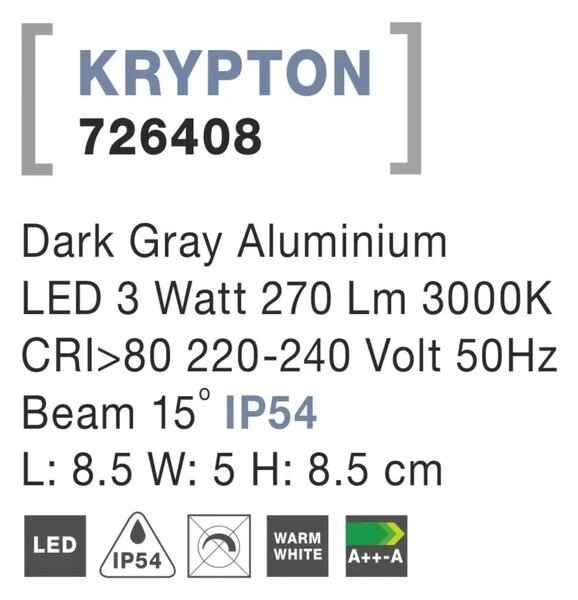 Venkovní LED svítidlo Krypton B 85 tmavě šedá