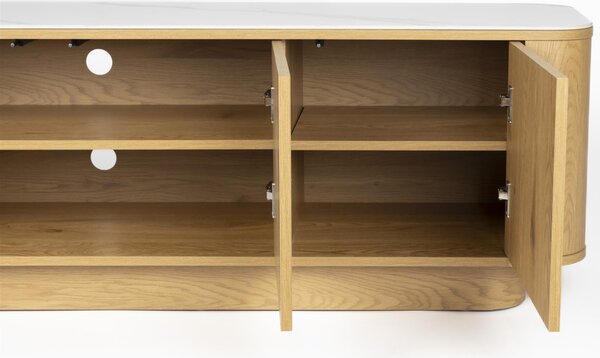 White Label Dubová komoda ALMIRA 180 x 40 cm s mramorovým dekorem