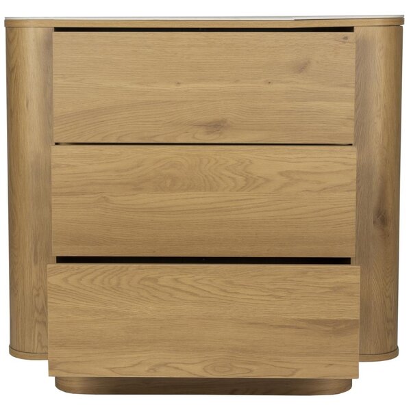 White Label Dubová komoda ALMIRA 90 x 40 cm s mramorovým dekorem