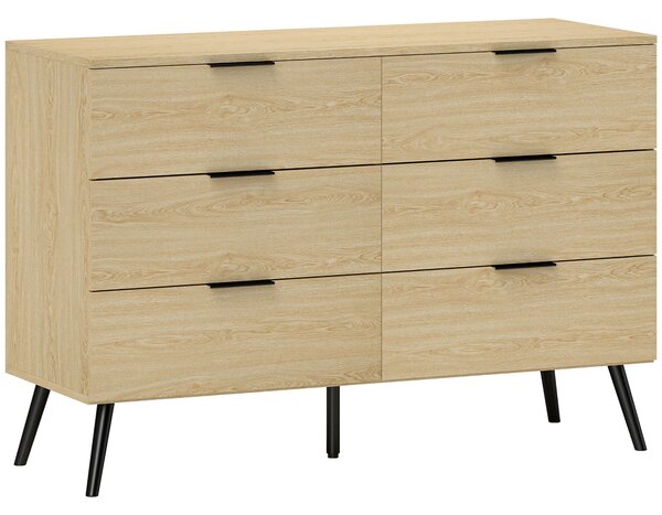 HOMCOM Komoda se 6 zásuvkami Moderní design s protišmykovým zajištěním 110Š x 40H x 75V cm Dřevěný vzhled | Aosom