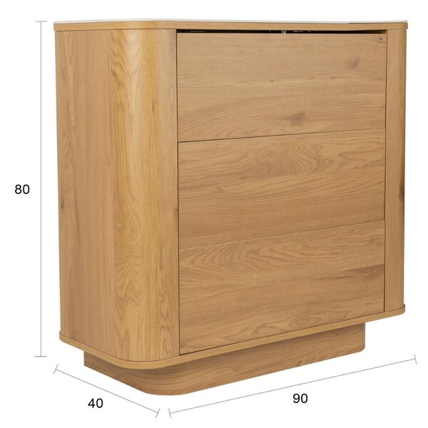 White Label Dubová komoda ALMIRA 90 x 40 cm s mramorovým dekorem
