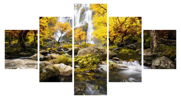 Obraz - Vodopády v podzimní krajině, žluté (125x70 cm)