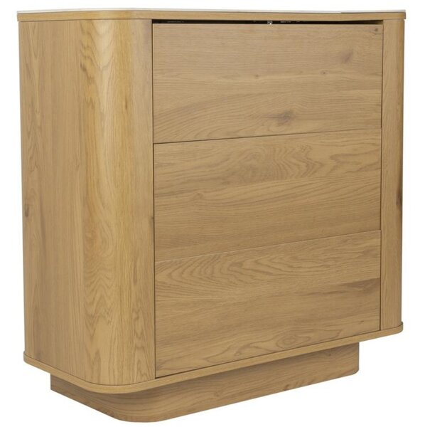 White Label Dubová komoda ALMIRA 90 x 40 cm s mramorovým dekorem