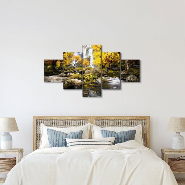 Obraz - Vodopády v podzimní krajině, žluté (125x70 cm)
