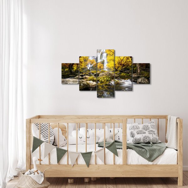 Obraz - Vodopády v podzimní krajině, žluté (125x70 cm)