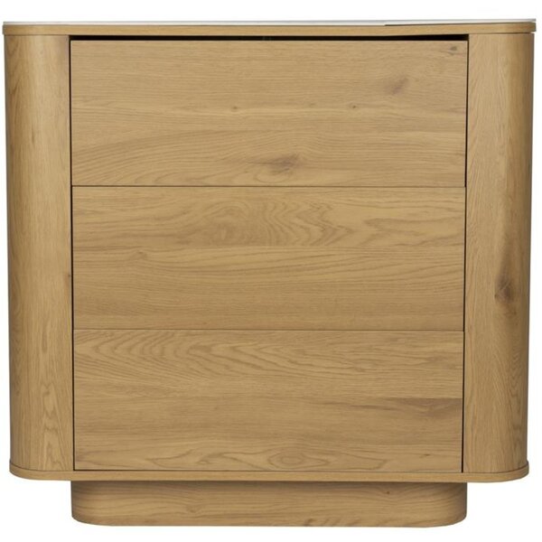 White Label Dubová komoda ALMIRA 90 x 40 cm s mramorovým dekorem