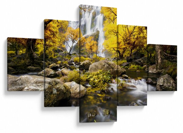 Obraz - Vodopády v podzimní krajině, žluté (125x70 cm)