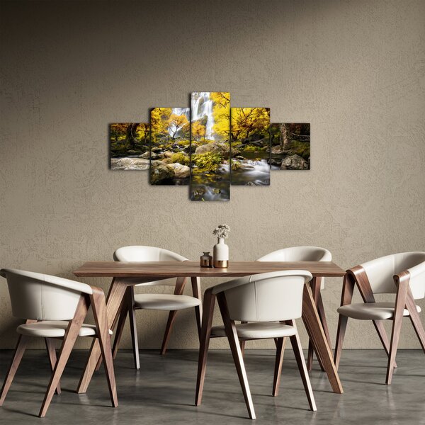 Obraz - Vodopády v podzimní krajině, žluté (125x70 cm)