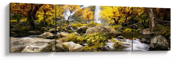 Obraz - Vodopády v podzimní krajině, žluté (170x50 cm)