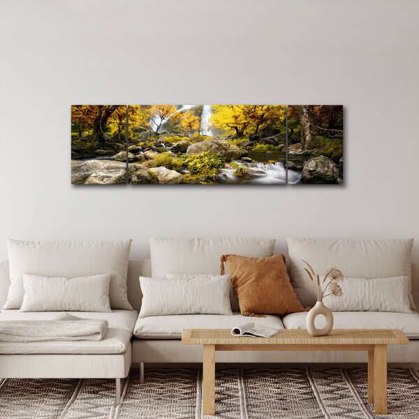 Obraz - Vodopády v podzimní krajině, žluté (170x50 cm)