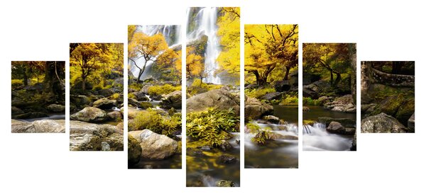 Obraz - Vodopády v podzimní krajině, žluté (210x100 cm)