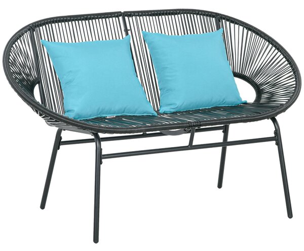 Outsunny zahradní lavička pro 2 osoby ve stylu ocel a umělý ratan s 2 polstry - rozměry 132D x 72Š x 83V cm - černá | Aosom