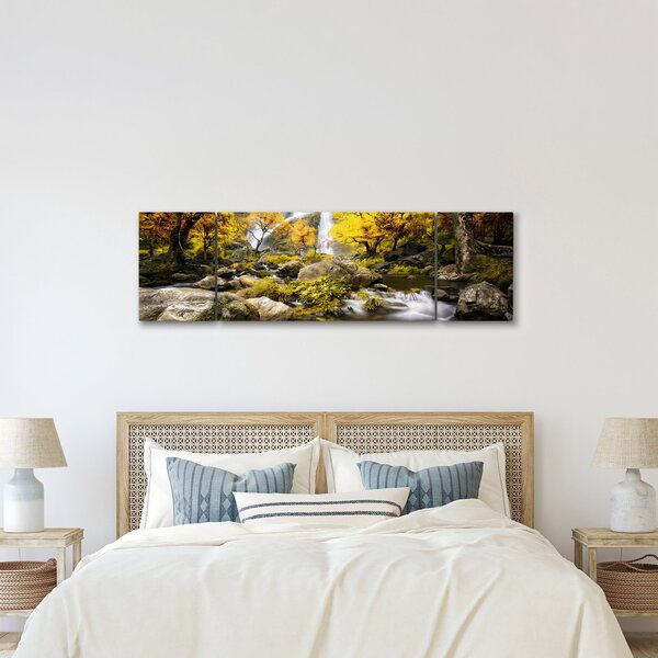 Obraz - Vodopády v podzimní krajině, žluté (170x50 cm)