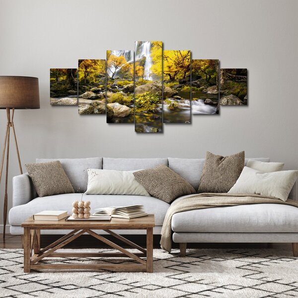 Obraz - Vodopády v podzimní krajině, žluté (210x100 cm)